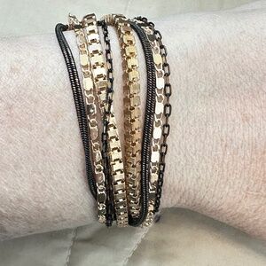 Gold Tone & Black 4 Strand Chain Bracelet/Chocker. EUC